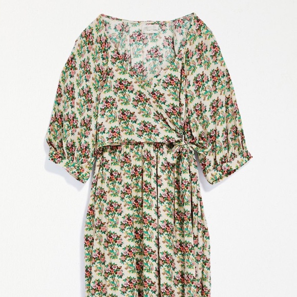 Joey Surplice Faux Wrap Core Floral Boho Peasant Hipster Hippie Farm Artsy Dress - Picture 3 of 5